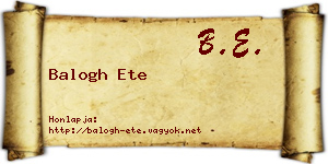 Balogh Ete névjegykártya
